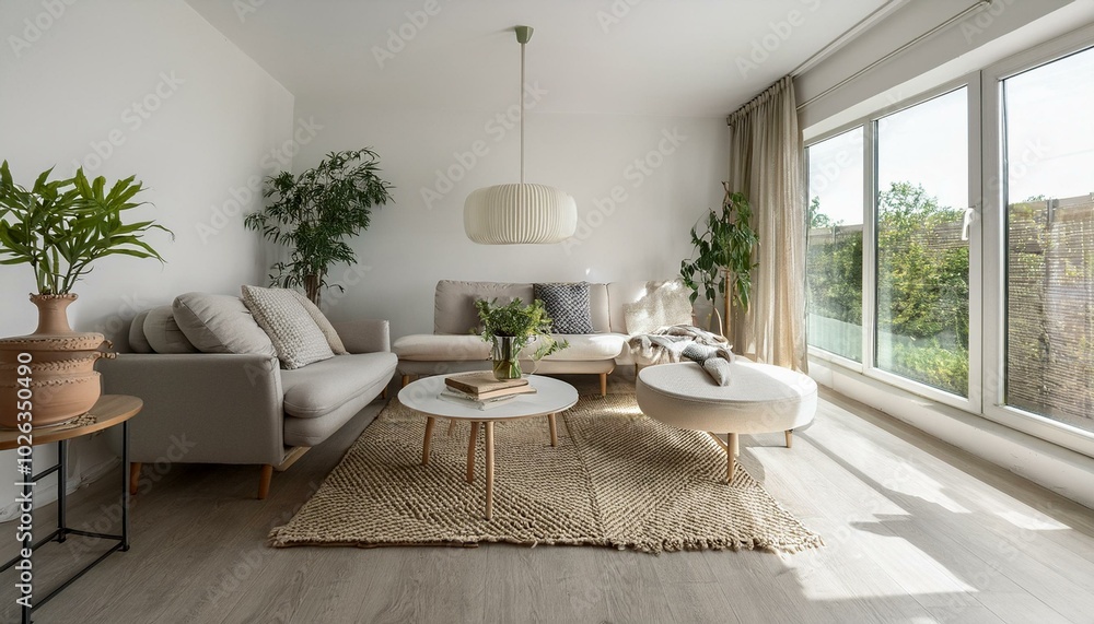 Fototapeta premium scandinavian livingroom background contemporary interior design generative ai