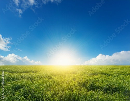 shining sun at clear blue sky with copy space