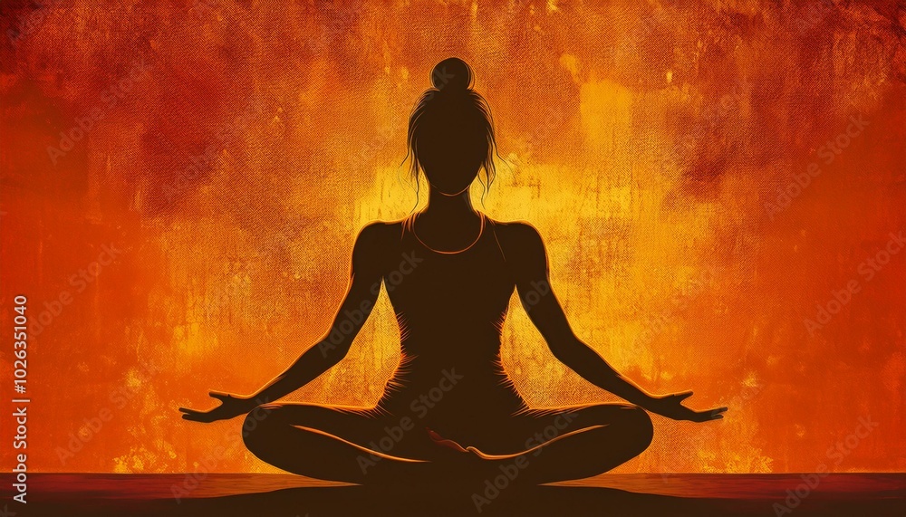 silhouette of a person in yoga pose on a textured orange background silhouette of a person in yoga pose on a textured orange background