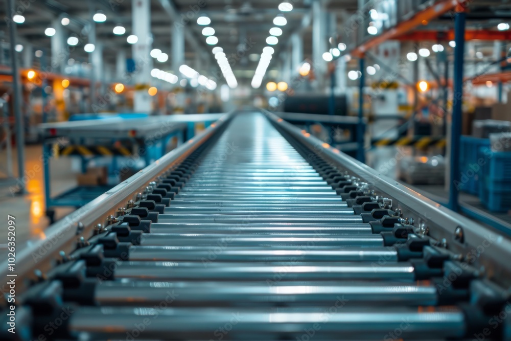 Empty conveyor belt in a modern factory with blurred industrial background. Empty conveyor belt in a modern factory with blurred industrial background.