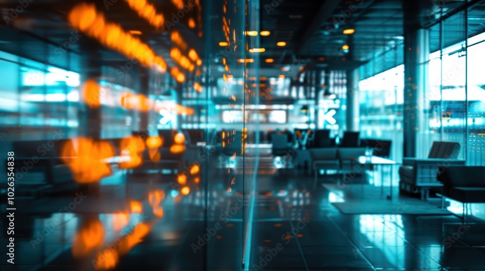 Fototapeta premium Modern Office Interior with Reflections and Light Effects