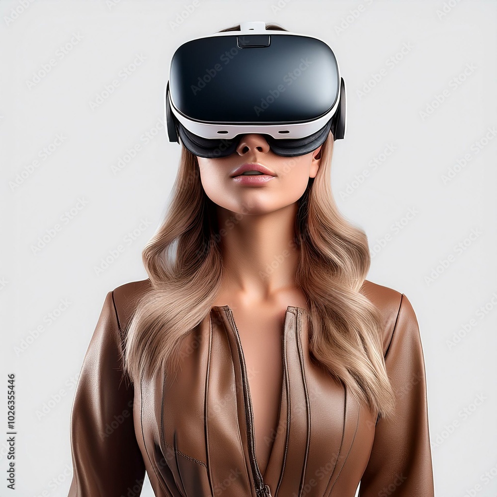 young woman using the virtual reality headset young woman using the virtual reality headset