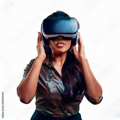 young woman using the virtual reality headset