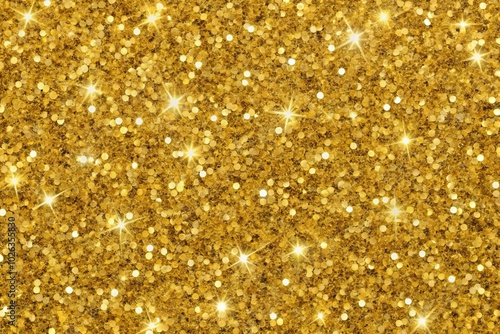 Shiny festive background filled with golden glitter confetti in a seamless square texture at a tilted angle
