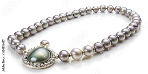 Necklace in gray pearls and detachable mother of pearl pendant