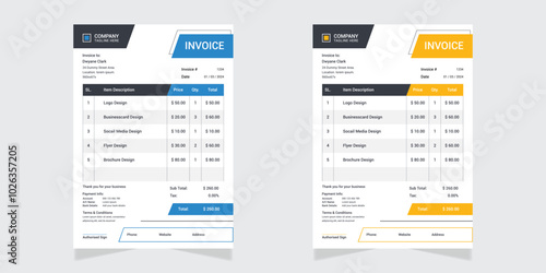 Invoice design, business invoice, invoice template.