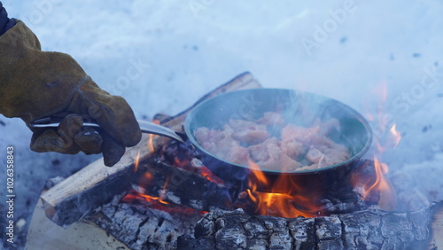 Cooking in an Ice fishing day at Fish lake in Yukon territory
