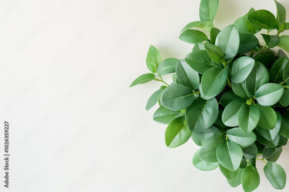 Vibrant green foliage spreads across a pristine white background, capturing the essence of natural beauty and simplicity in a serene, soothing arrangement Vibrant green foliage spreads across a pristine white background, capturing the essence of natural beauty and simplicity in a serene, soothing arrangement