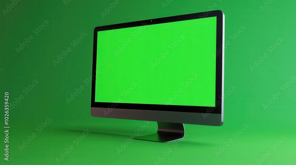 Desktop mockup, side view, green screen, ready for die-cut, no text no logo symbol icon Desktop mockup, side view, green screen, ready for die-cut, no text no logo symbol icon