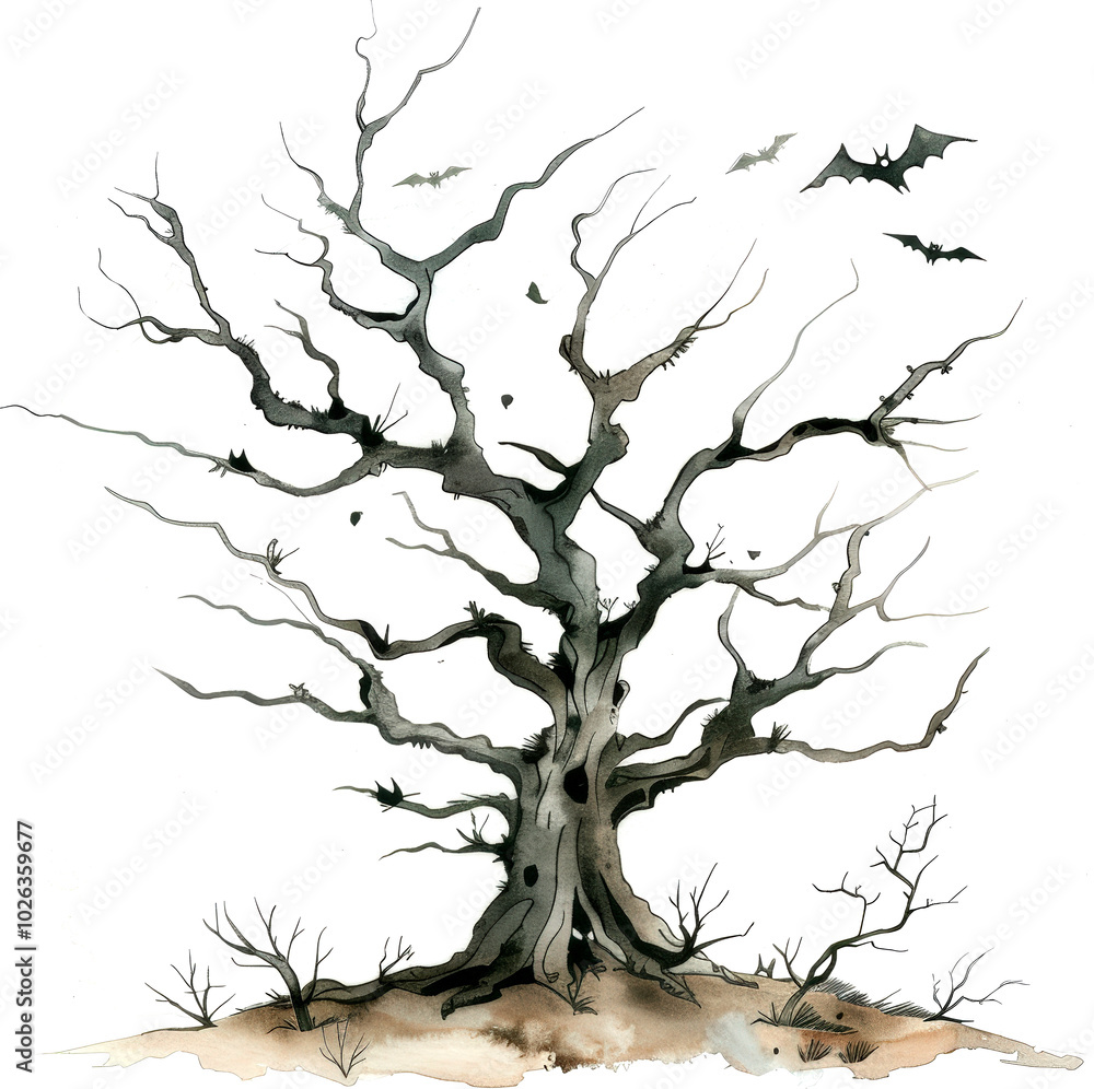 Spooky bare tree with bats Spooky bare tree with bats