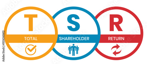 TSR - Total Shareholder Return. business concept background. vector illustration concept with keywords and icons. lettering illustration with icons for web banner, flyer, landing page, presentation