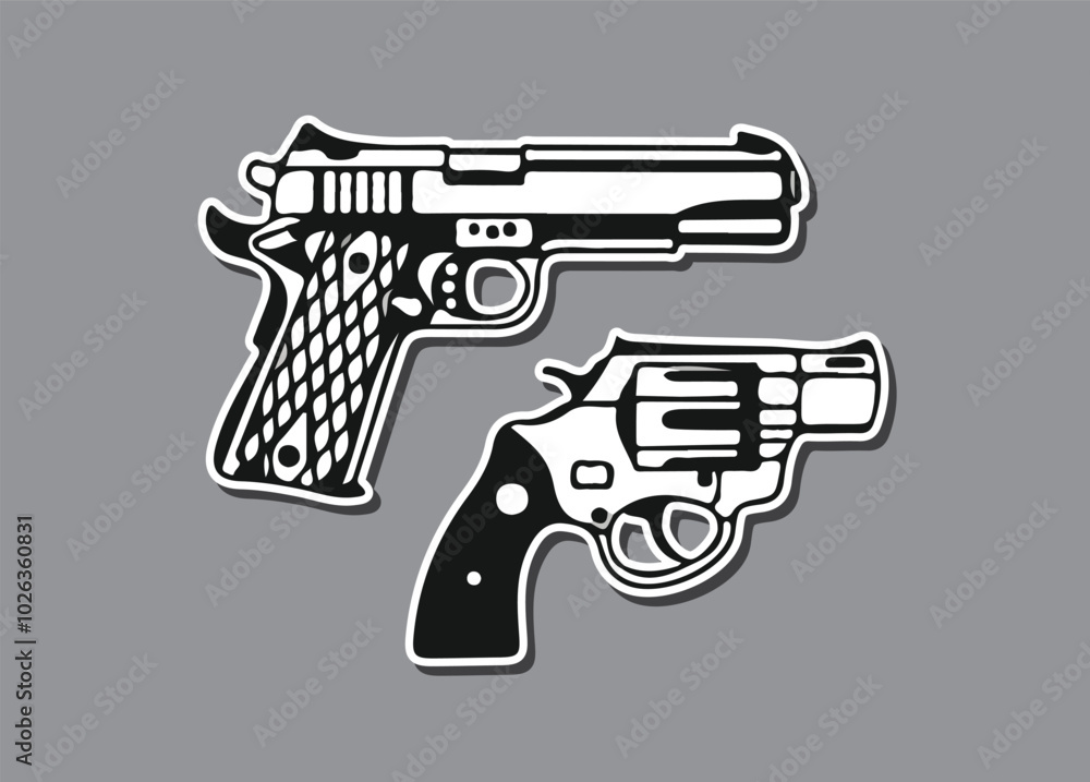 Shooting gun, Pistol Weapon illustration Set Shooting gun, Pistol Weapon illustration Set