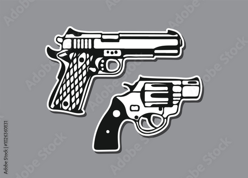 Shooting gun, Pistol Weapon illustration Set