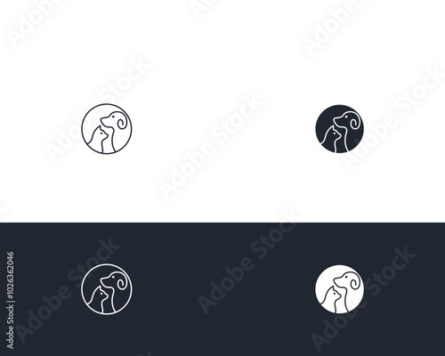 Dog and cat logo design template vector, line of pet logo design suitable for pet shop, store, caffe, business, hotel, veterinary clinic, Domestic animal vector illustration logotype, sign, symbol.
