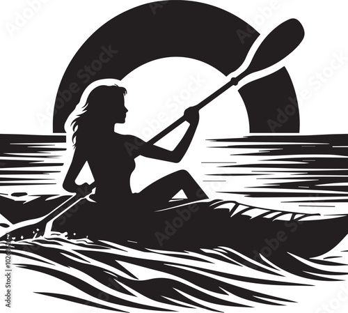 A vector silhouette kayaking.