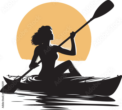 A vector silhouette kayaking.