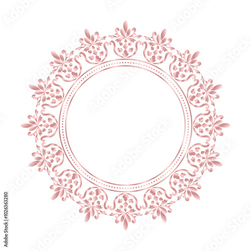 Damask Round Wreath rose gold circular ornament flower Abstract pattern, Classic Victorian traditional style, illustration Vintage Design, Floral frames, Mandala border, Antique, Moroccan frame