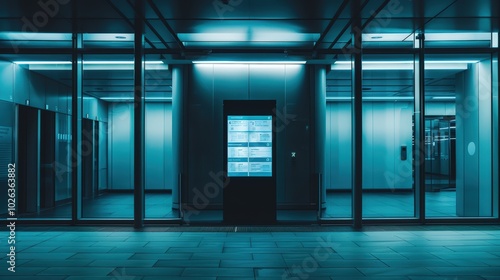 Modern Interior of a Sleek Building at Night