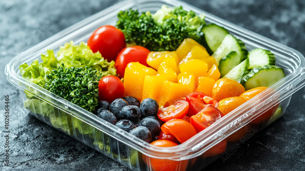 takeaway food container filled with fresh, colorful vegetables. The image symbolizes convenience, healthy eating, sustainability, and a balanced lifestyle, emphasizing natural ingredients takeaway food container filled with fresh, colorful vegetables. The image symbolizes convenience, healthy eating, sustainability, and a balanced lifestyle, emphasizing natural ingredients