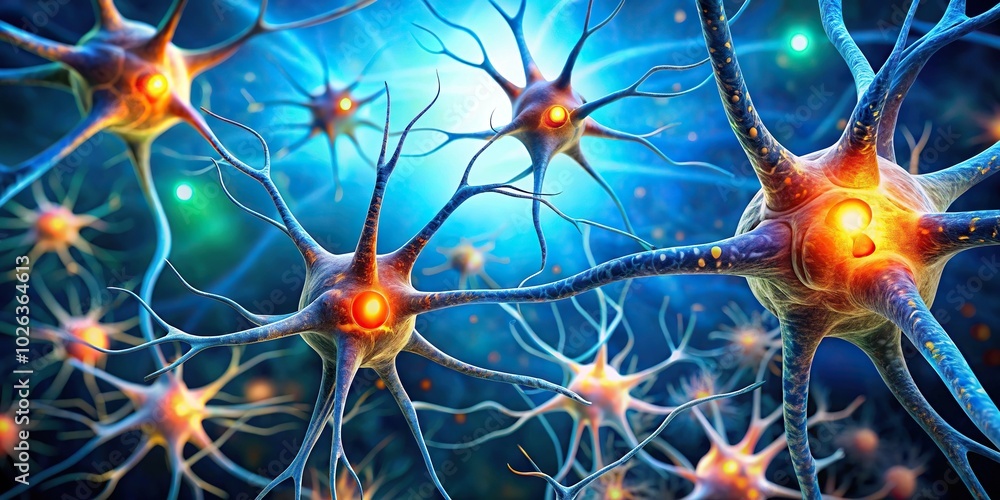 Neuron cells with brain Alzheimers plaque, synapses, dementia disease concept Neuron cells with brain Alzheimers plaque, synapses, dementia disease concept
