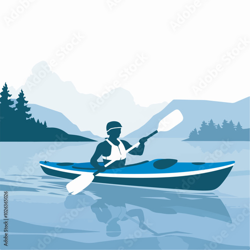 A vector silhouette kayaking.