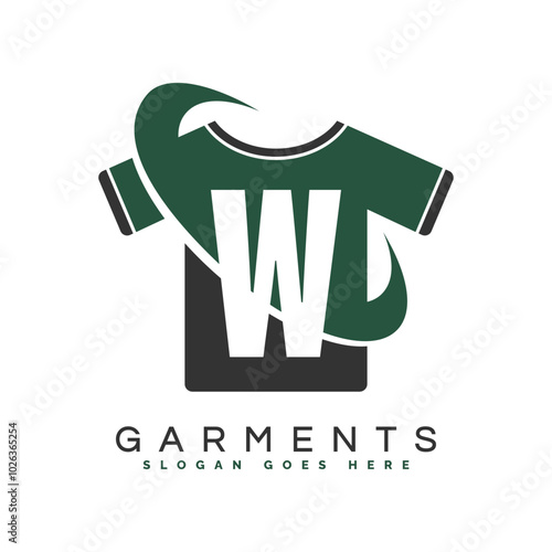 Letter W T-Shirt Logo with round Concept. Alphabet W garments moon face icon design