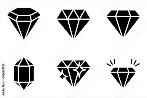 Set of diamonds line in a flat icons style. Abstract black diamond collection icons. vector illustration on white background