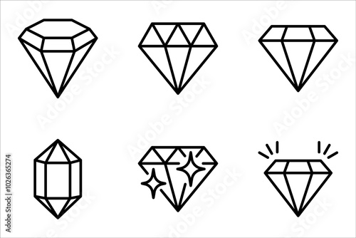 Set of diamonds line in a flat icons style. Abstract black diamond collection icons. vector illustration on white background