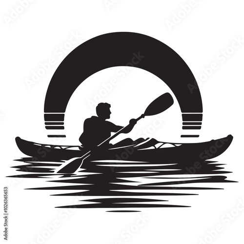 A vector silhouette kayaking.