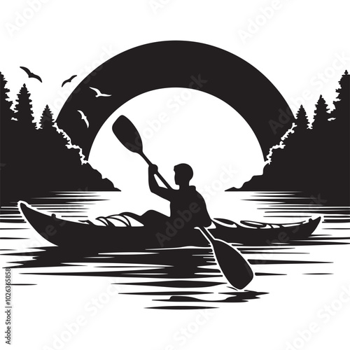 A vector silhouette kayaking.