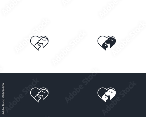Dog and cat logo design template vector, line of pet logo design suitable for pet shop, store, caffe, business, hotel, veterinary clinic, Domestic animals vector illustration logotype, sign and symbol