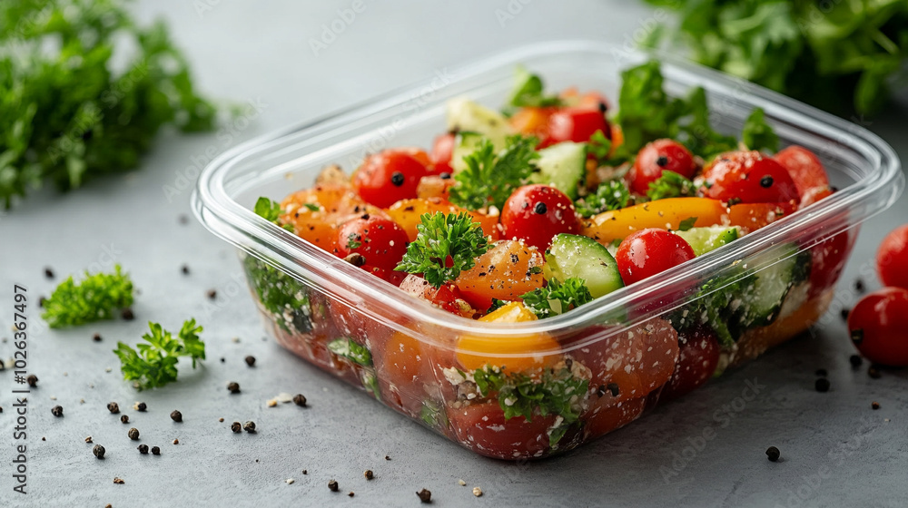 takeaway food container filled with fresh, colorful vegetables. The image symbolizes convenience, healthy eating, sustainability, and a balanced lifestyle, emphasizing natural ingredients takeaway food container filled with fresh, colorful vegetables. The image symbolizes convenience, healthy eating, sustainability, and a balanced lifestyle, emphasizing natural ingredients