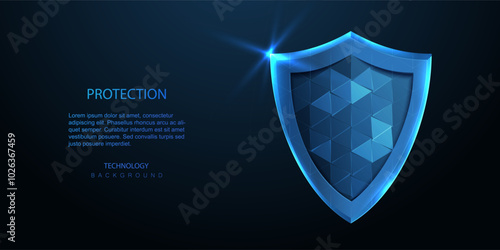 Shield vector illustration. Protection and security icon concept. Guard firewall technology design. Safe and defense symbol blue background.