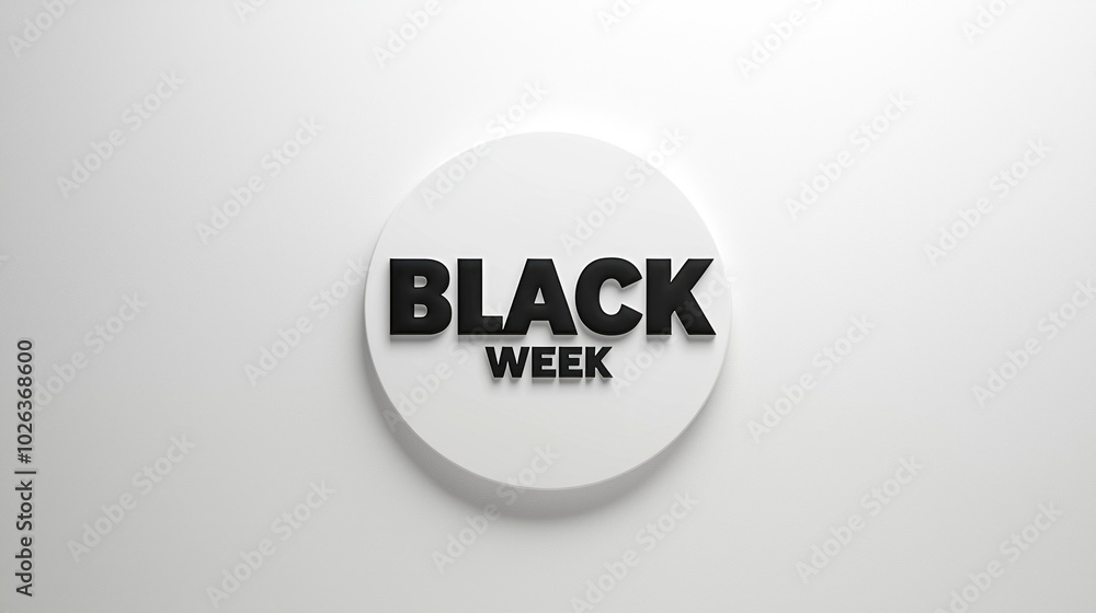 Black week promotion announcement in bold black letters on white circular background Black week promotion announcement in bold black letters on white circular background