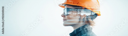 Business leader at a mining site close up, focus on, copy space Earthy tones and strong lighting, Double exposure silhouette with resource extraction photo