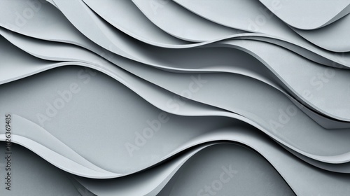 Abstract wavy layers of gray paper creating a textured, three-dimensional pattern with smooth curves and overlapping design.