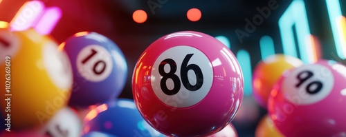 Colorful Lottery Balls with Number 86 in Focus