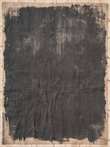 Frayed black paper with rough uneven edges.