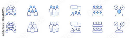 People icon set in two styles, Duotone and Thin Line style. Editable stroke. discussion, global, group, human resources, teamwork, decide