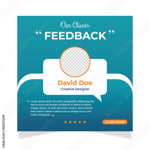 Client or customer review testimonial social media post. Customer or client service feedback review post design template