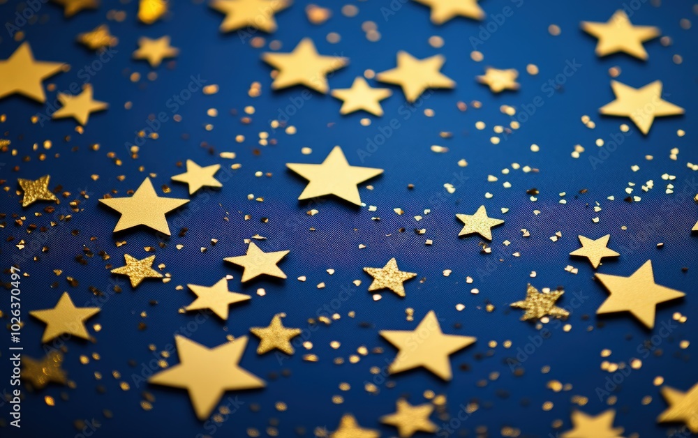Shiny golden stars scattered on a deep blue background with subtle sparkle effects. Shiny golden stars scattered on a deep blue background with subtle sparkle effects.