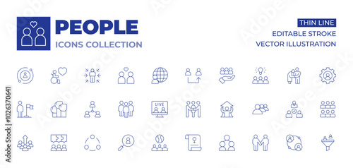 People icons collection. Thin Line icons, editable stroke. connect, people, jigsaw, protest, meeting, human rights, flag, live, improvement, citizenship, teamwork, recruitment