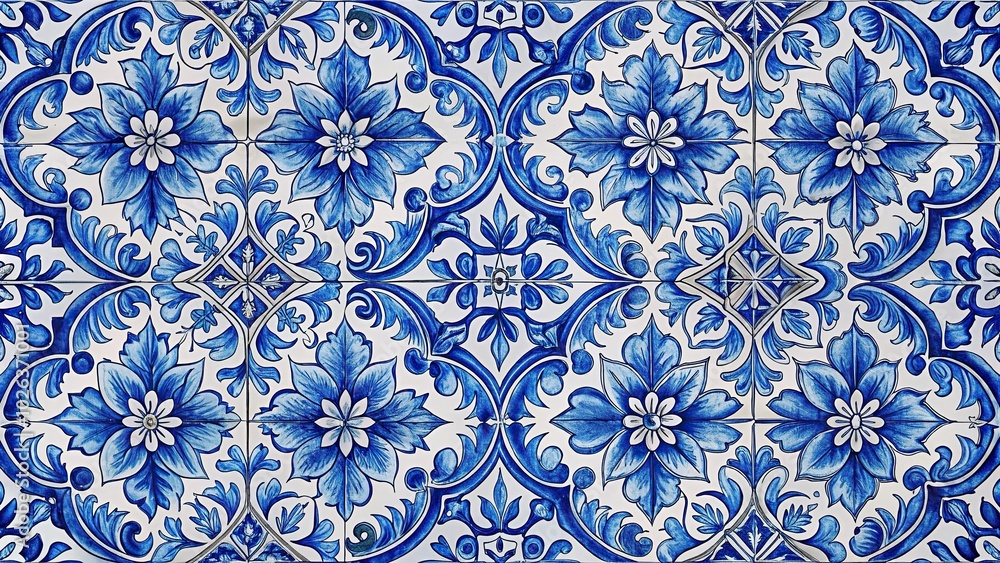 Seamless pattern of ceramic tile with blue floral ornament Portuguese art Seamless pattern of ceramic tile with blue floral ornament Portuguese art