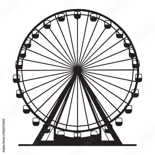 Ferris Wheel Silhouette – Amusement Park Carnival Ride Vector Illustration isolated on white transparent background