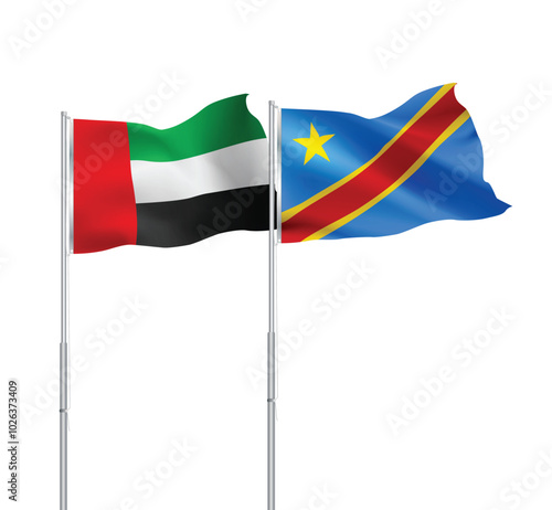 UAE,Democratic Congo flags together on pole