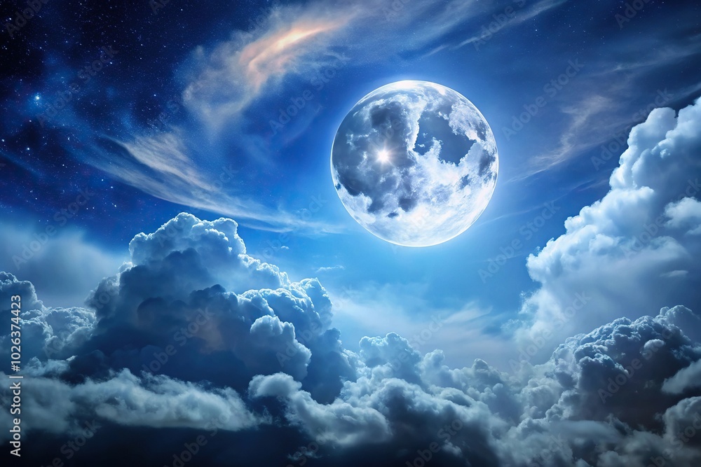 Nighttime sky with bright moon and clouds, great for backgrounds Nighttime sky with bright moon and clouds, great for backgrounds