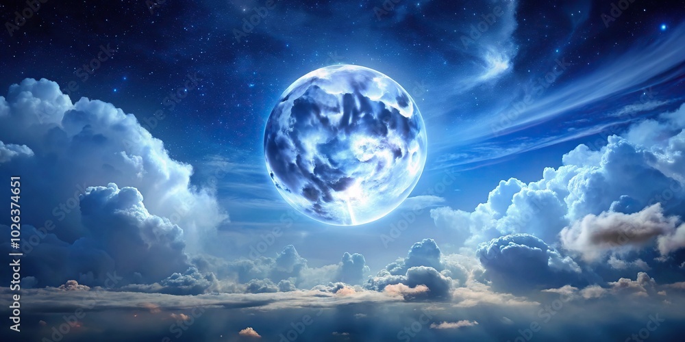 Nighttime sky panoramic with bright full moon and clouds Nighttime sky panoramic with bright full moon and clouds