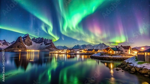 Wallpaper Mural Nighttime view of the Aurora Borealis over Henningsvaer Torontodigital.ca