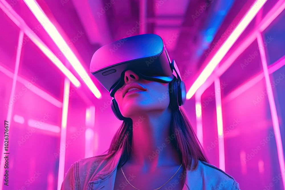 Futuristic Woman in Virtual Reality Experience Futuristic Woman in Virtual Reality Experience