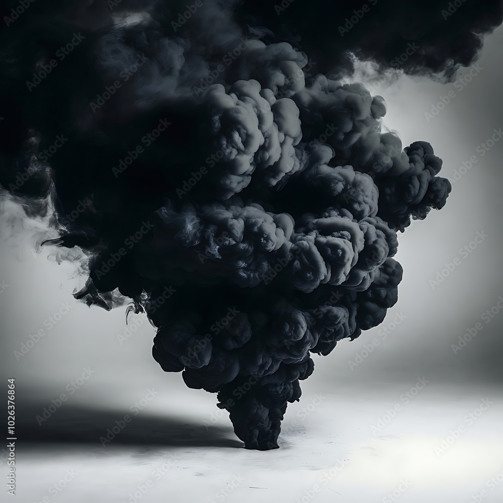 Dramatic intensive black smoke isolated on white background Dramatic intensive black smoke isolated on white background